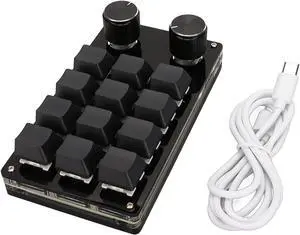 RockVOQRN Mini Keypad 12 Keys 2 Knobs Blue Switch RGB Backlit Plug and Play for Gaming Office