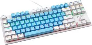 biojee Wired 87-Key Mechanical Gaming Keyboard Backlit Keyboard r PC Laptop r Game and Office Blue & White Brown Switch