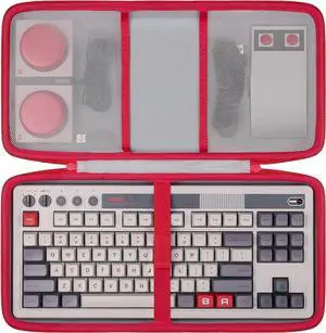 co2CREA Hard Travel Case Compatible with 8BitDo Retro Mechanical Keyboard 87 Keys Dual Super Programmable Buttons (White Case and Red Zipper)