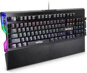 ENHANCE Pathogen Gaming Keyboard - Backlit Gaming Keyboard with Wrist Rest Detachable with Rainbow LED Effects, Black Keys, Dust & Water Resistant, Fast 0.2ms Polling, Full Size Mechanical Keyboard