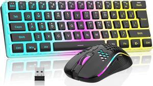 RedThunder 60% Wireless Gaming Keyboard and Mouse Combo, RGB Backlit Rechargeable Battery Mechanical Feel Mini Keyboard with Pudding Keycaps + Lightweight 7200 DPI Honeycomb Optical Mouse (Black)