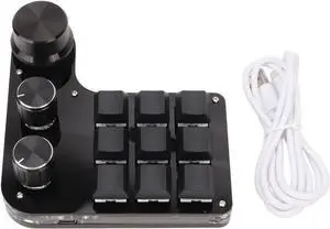 Mini 9 Key Mechanical Keypad with 3 Knobs, RGB Backlit, Blue Switch, Plug and Play, Programmable for Gaming, Office Media