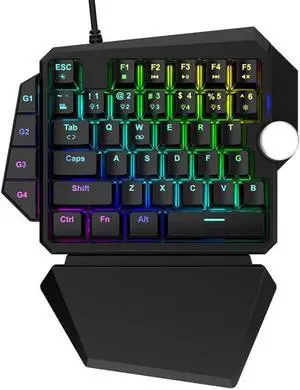 One Handed Gaming Mechanical Keyboard, USB Wired LED RGB Backlight Single Hand Ergonomic E-Sports Game Keypad 44 Keys for Desktop Notebook Tablet Game Console, Default