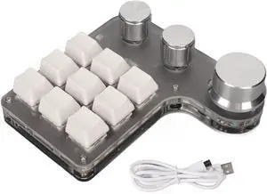 Mini Macro Mechanical Gaming Keyboard, 9 Keys 3 Knobs One Handed USB PC Keypad Programmable Custom Copy Paste Shortcuts Keyboard with RGB Backlit, Copy Paste Keyboard (White)