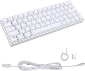 Mechanical Keyboard, 64 Keys Wired Mechanical Keyboard Ergonomic Design Gaming Keyboard with Regulable White Backlight, 3 Modes Connection, White(Brown Switch)
