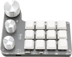 Dilwe 12 Key Gaming Keyboard Programming Macro keypad, Mini One Handed Keypad with 3 Knobs, Blue Switch Mechanical Memory Function Mini Keypad for Office Gaming