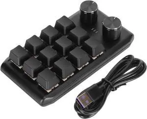 Mini Custom Keypad with 12 Mechanical Keys and 2 Knobs, Programmable Red for Gaming and Multimedia Control, Widely Compatible with, Vista, OS X (Wired USB)
