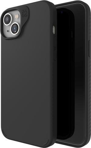ZAGG Manhattan Snap iPhone 15 Plus Case - Premium Silicone iPhone Case, Durable Graphene Material, Smooth Surface with a Comfortable Ripple Grip, MagSafe Phone Case, Black