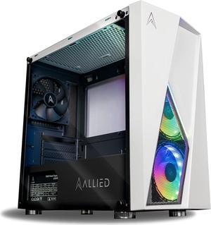 Allied Gaming Stinger Micro-ATX Tower Gaming Desktop Case: Tempered Glass Panel, 3X ARGB Fans Pre-Installed LED ARGB Fans, 1x USB 3.0 Ports, 2X USB 2.2 Ports, & Mesh Front Panel Airflow
