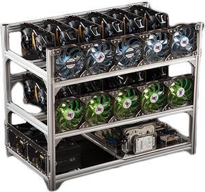 HIMNA PETTR 12 GPU Open Air Frame Mining Rig Aluminum Case, Open Air Case Stackable for Ethereum, Mining Rig Chassis Server Rack for ETH ZEC/Bitcoin 25 * 14 * 22in