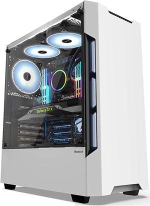 JF-TVQJ Computer Case White Mid-Tower Computer CaseCompact ATX PC Gaming CaseTempered Glass Side Window - Support Water Cooling - 6120mm Fan Position