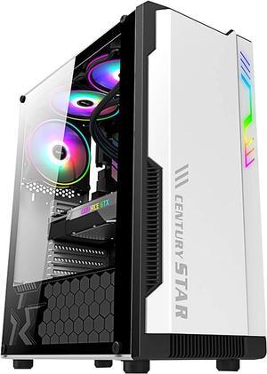 BBNB White Computer Cases, Mid-Tower PC Gaming Computer Case ATX/M-ATX/ITX,Full Side Transparent Panel,Personalized RGB Light Strip Panel