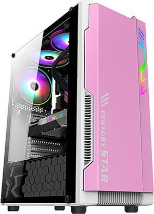 BBNB Pink Computer Cases, Mid-Tower PC Gaming Computer Case ATX/M-ATX/ITX,Full Side Transparent Panel,Personalized RGB Light Strip Panel