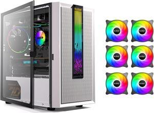 JF-TVQJ Computer Case PC Gaming Case, M-ATX/ITX Mid Tower Computer Cases with 6 RGB Fans, Tempered Glass Side Panel, Water Cooling Ready