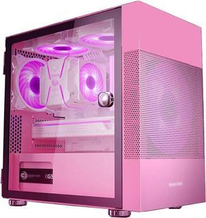 ZXFF Computer Game Case. Mid-Tower M-ATX/ITX PC Game Computer Case. Tempered Glass Side Panel, USB 3.0. for Desktop PC Computers (Color: Pink)
