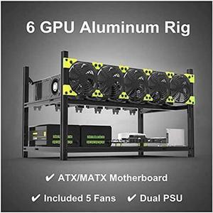 6/8 GPU Aluminum Stackable Open Air Mining Computer Frame Rig Ethereum Veddha (6 GPU+5FANS)