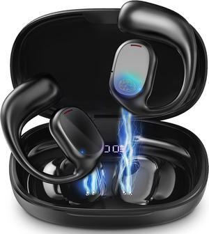 Open Headphones Over ear Bone Conduction Bluetooth 5.3 Wireless Earphone With LED Digital Display Sport Hand Free Ear cup- IPX5 Waterproof Black