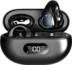 Mudtun Ear Clips Ear Buds Open Ear Bluetooth Headphones, Bone Conduction Earbuds for Small Ear Canals, Button Control Mini Light-Weight Clip on Headphones for Sports Running Cycling Workout, Black