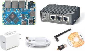 Nanopi R6S Computer Mini Router with Three Gbps Ethernet Ports LPDDR4X 8GB RAM 6Tops NPU RK3588S Soc for IOT NAS Smart Home Gateway Support Debian Ubuntu Docker (with PD Power & USB WiFi Adapter)