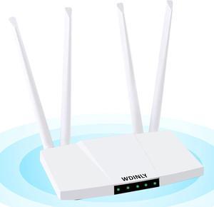WDINLY 4G LTE WiFi Router External, 300Mbps Routers for Wireless Internet with RJ45 WAN/LAN Port, 4 Antennas for WiFi Signal, 2.4 Ghz Wireless Router Modem FDD/TDD SIM Card Support 32 WiFi Users