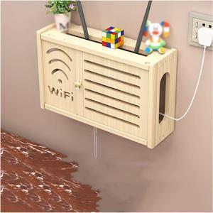 RDBSMGX Wall Mounted Wireless Router Organizer Hollow Panel WiFi Router Organizer Solid Wood Box Cable Power Plus Wire Bracket Wall Mounted Plug Board Organizer