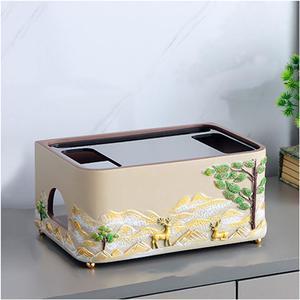 RDBSMGX Chinese Style Router Organizer Resin Desktop Tv Cable Hiding Box Hand Depicted Router Cable Organizer Desktop WiFi Router Organizer Shelf