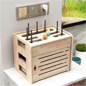 Wall Mounted Router Storage Shelf Wireless WiFi Router Power Supply Light Cat Plug Row Hub Board Finishing Shelf Desktop Storage Box (Color : Wooden Color, Size : 32x24x27cm)