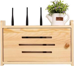LINGERIN Wireless Router Storage Box Router Fences Network Set Top Box Wall Mounted Router Storage Box Plug Row Hub Board Finishing Desktop Storage Shelf (Color : Nutural-b, Size : 40x25x10cm)