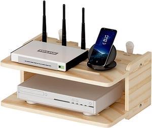 WiFi Wall Router Storage Box,Wall Hanging WiFi Router Shelf TV Set-top Storage Box for DVD Players Game Consoles (Color : Wood Color, Size : 30 * 20 * 13cm)