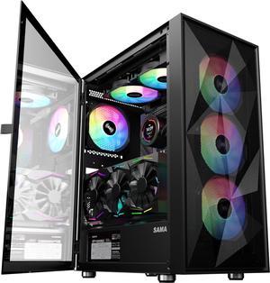SAMA 3509 ATX Mid Tower Computer Case Steel Mesh Front Tempered Glass with Open Door 4 ARGB Fans Pre-Install USB3.0X2 360mm AIO Support at Front Black