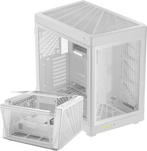 GAMDIAS RGB Dual-Chamber Tempered Glass Gaming PC Case, 2-Way Standing w/Vertical & Horizontal Orientaton & One-Touch Open Computer Case Support 420mm AIO & Huge Cable Management