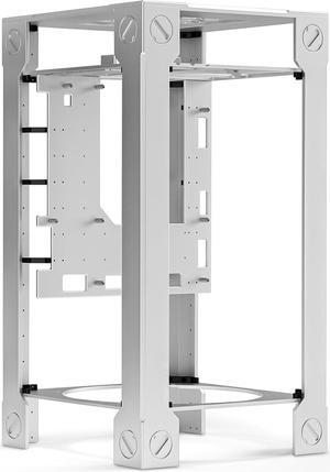 Computer Case Rack, Open Frame All-Aluminum Chassis Rack, M-ATX Computer Case, Vertical Air Duct, Efficient Heat Dissipation, Sandblasted Anodized Finish, CNC, aboStudio Silo Silver
