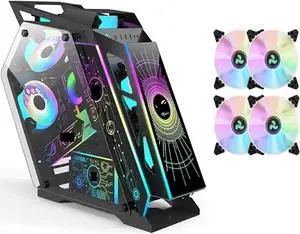 Computer Case Power Train Small K Heterogeneous Desktop Computer Case Open Type Sided Glass E-Sports Chassis M-ATX Mainboard 240 Cooler Dynamic(Black with 4 Fans), 1