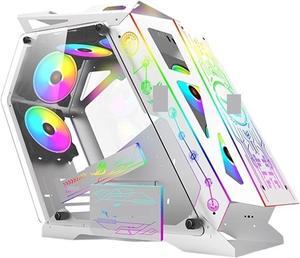 Computer Case Power Train Small K Heterogeneous Desktop Computer Case Open Type Sided Glass E-Sports Chassis M-ATX Mainboard 240 Cooler Dynamic(White with 4 Fans), 1
