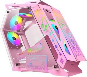 Computer Case Power Train Small K Heterogeneous Desktop Computer Case Open Type Sided Glass E-Sports Chassis M-ATX Mainboard 240 Cooler Dynamic(Pink), 1