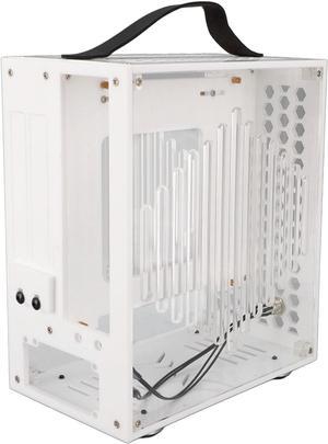 Mini ITX Computer Case with Handle, Panoramic Transparent Arcylic PC Case, Hollow 360 Degree Open Hollow Airflow, DIY Desktop Computer Chassis for Gaming Workstation (White)
