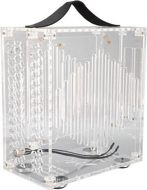 Mini ITX Computer Case with Handle, Panoramic Transparent Arcylic PC Case, Hollow 360 Degree Open Hollow Airflow, DIY Desktop Computer Chassis for Gaming Workstation (Transparent)
