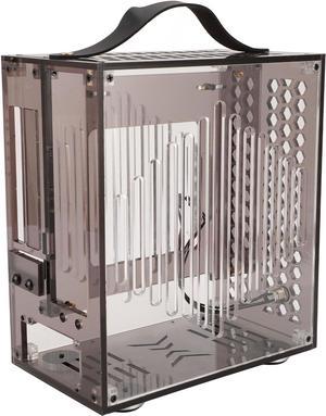 Mini ITX Computer Case with Handle, Panoramic Transparent Arcylic PC Case, Hollow 360 Degree Open Hollow Airflow, DIY Desktop Computer Chassis for Gaming Workstation (Black)