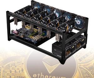 Open Air Mining Frame for 6 GPU, Bitcoin Mining Rig Frame, Mining Rig Case for ETH/ETC/ZEC/BTC, Fans & GPU is Not Included,Black