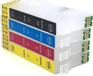 822XL T822XL Sublimation Ink Cartridges, Empty Refillable Ink Cartridges with Chip Compatible with WF-3820 WF-4820 WF-4830 WF-4834 Printers (822 with Chip)