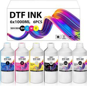 DTF Ink 6000ML-Premium Ink for PET Film Heat Transfer Printing, Refill for DTF Printer Compatible with Epson printhead ET-8550 L1800 XP15000 L800 R2400 P400 P800 DX5 DX7 (1000ML*6, 2W+BKCMY)