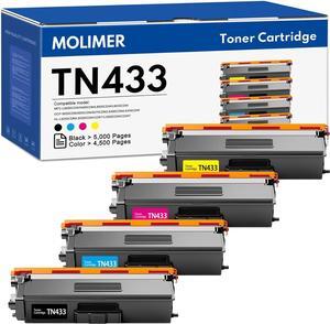 TN433BK, TN433C, TN433Y, TN433M 4-Color High Yield Toner Cartridge Set, Replacement for Brother TN-433 TN433 HL-L8260CDW HL-L8360CDW MFC-L8610CDW HL-L9310CDW Printer Toner