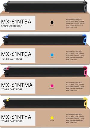 MX-61NT Black Cyan Magenta Yellow Toner Cartridge Compatible for Sharp MX-61NTBA MX-61NTCA MX-61NTMA MX-61NTYA Toner for Sharp MX-2651 MX-3051 MX-3071 MX-3551 MX-3571 MX-4051 MX-4071 Printer, 4 Pack