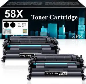 58X CF258X Black Toner Cartridge with Chip Replacement   58X 58A CF258A Works with Laser Enterprise M406dn, MFP M430f, Laser Pro M404 Series, Laser Pro MFP M428 Series High Yield (2-Pack)