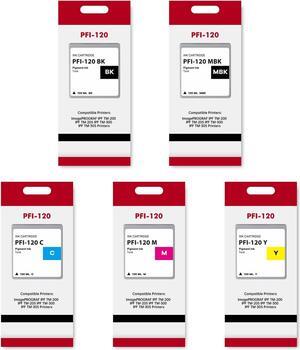 PFI120 Ink Tank Bundle 130ML Replacement   PFI-120 PFI120 Ink Cartridge Works with Canon imagePROGRAF TM-205 TM-300 TM-305 Printer Ink 5-Pack (Matte Black, Cyan, Magenta, Yellow, Black)