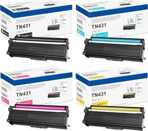 TN431 High-Yield Toner Cartridges (4-Pack) Compatible TN431BK TN431C TN431M TN431Y Replacement for Brother TN431 TN-431 Toner Cartridges for HL-L8360CDWT HL-L8360CDW MFC-L8900CDW Printer