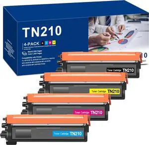 TN210 TN-210 Toner Cartridge Compatible with Brother HL-3040CN HL-3045CN HL-3070CW HL-3075CW MFC-9010CN MFC-9120CN MFC-9125CN MFC-9320CW MFC-9325CW Printer (4-Pack, TN210BK TN210C TN210M TN210Y)