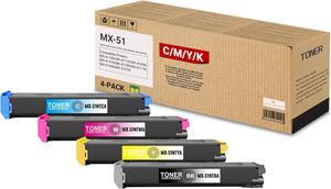 4 Pack MX-51 BK/C/M/Y Toner Cartridge MX-51 (with chip) Sharp MX-4110N MX-4111N MX-4140N MX-4141N MX-5110N MX-5111N MX-5140N MX-5141N Printer | MX-51NTBA MX-51NTCA MX-51NTMA MX-51NTYA