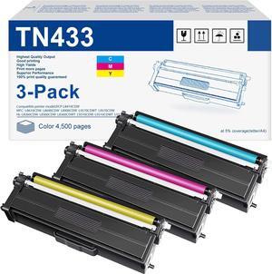TN433C, TN433M, TN433Y High Yield 3-Color Toner Cartridge Set, Cyan Magenta & Yellow, Replacement for Brother TN433 TN-433 HL-L8260CDW HL-L8360CDW MFC-L8610CDW MFC-L8900CDW HL-L9310CDW Printer