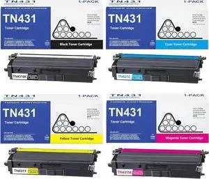 TN431 Toner Cartridge Set: 4Pack, 1BK+1C+1M+1Y Compatible TN431BK TN431C TN431M TN431Y Toner Cartridges Replacement for Brother TN431 Toner DCP-L8410CDW HL-L8260CDW L8360CDW Printer